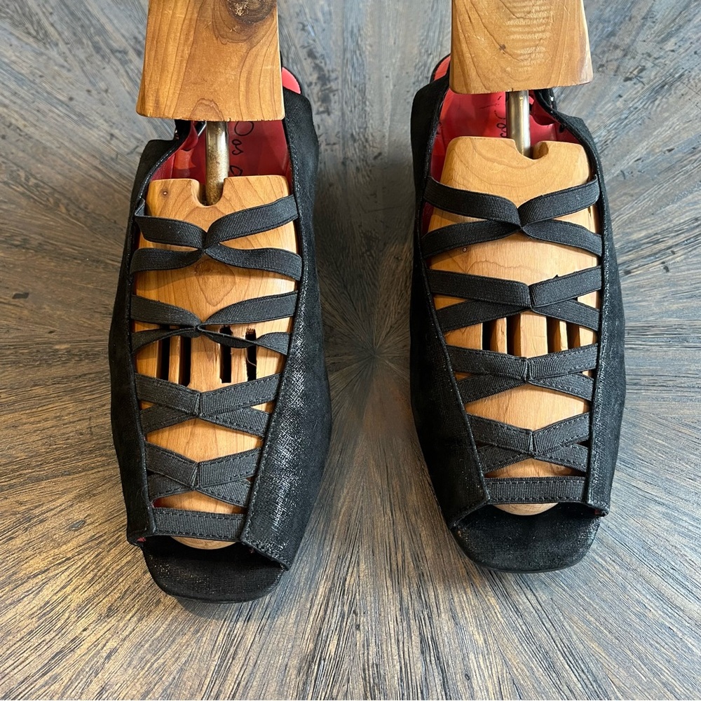 🖤 Italian Pas de Rouge Black Sparkle Wedge Sandals‎ – Size 41 (US 9.5–10) - Picture 2 of 12